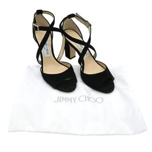 Jimmy Choo Carrie Black Suede Strappy Heels Size 37.5